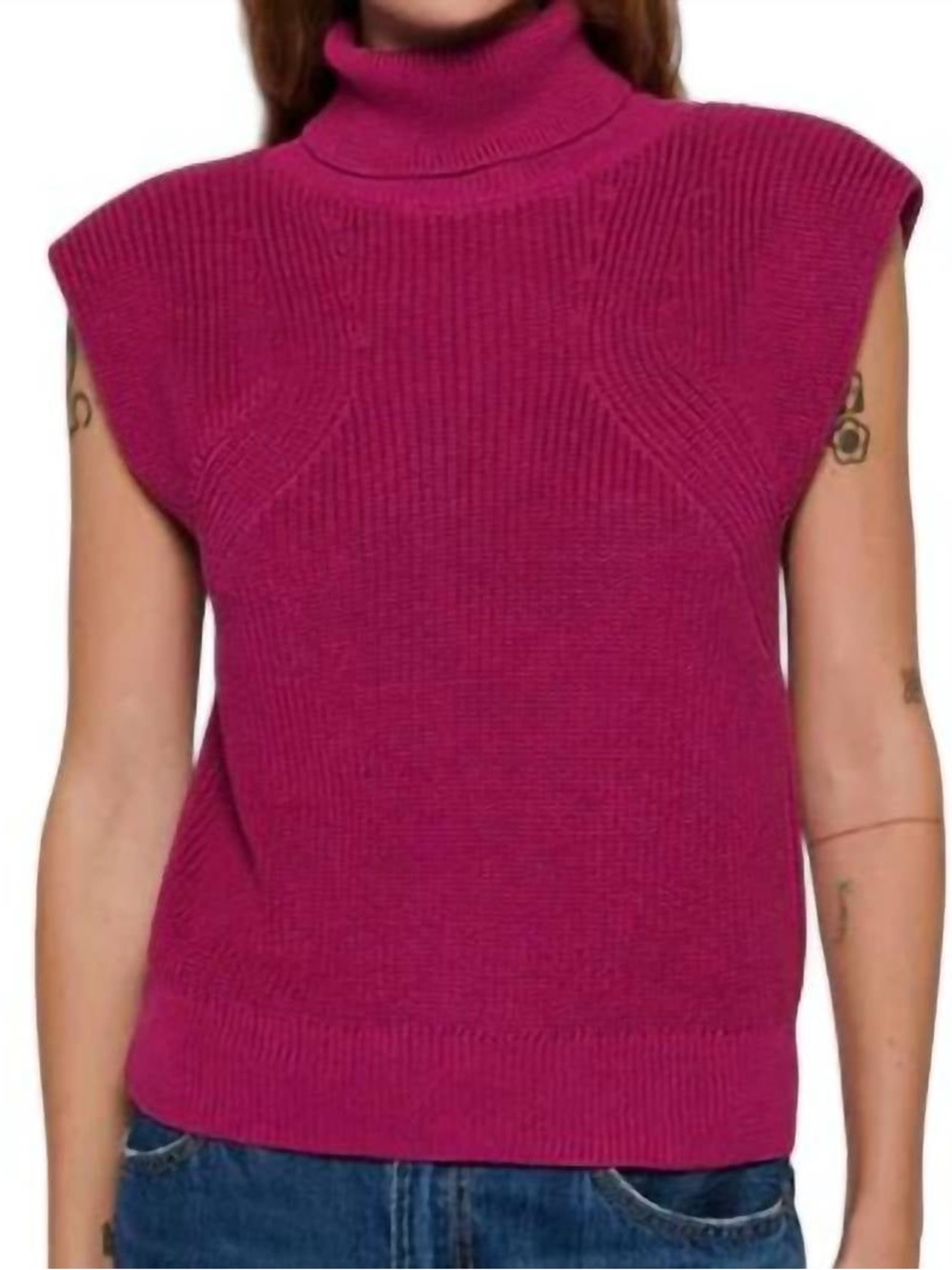 Nation LTD Isha Sleeveless Turtleneck Sweater in Fuchsia size small